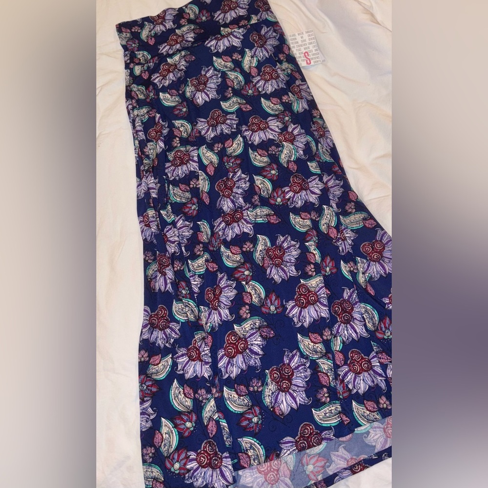 LuLaRoe Navy and Red Floral Maxi Skirt